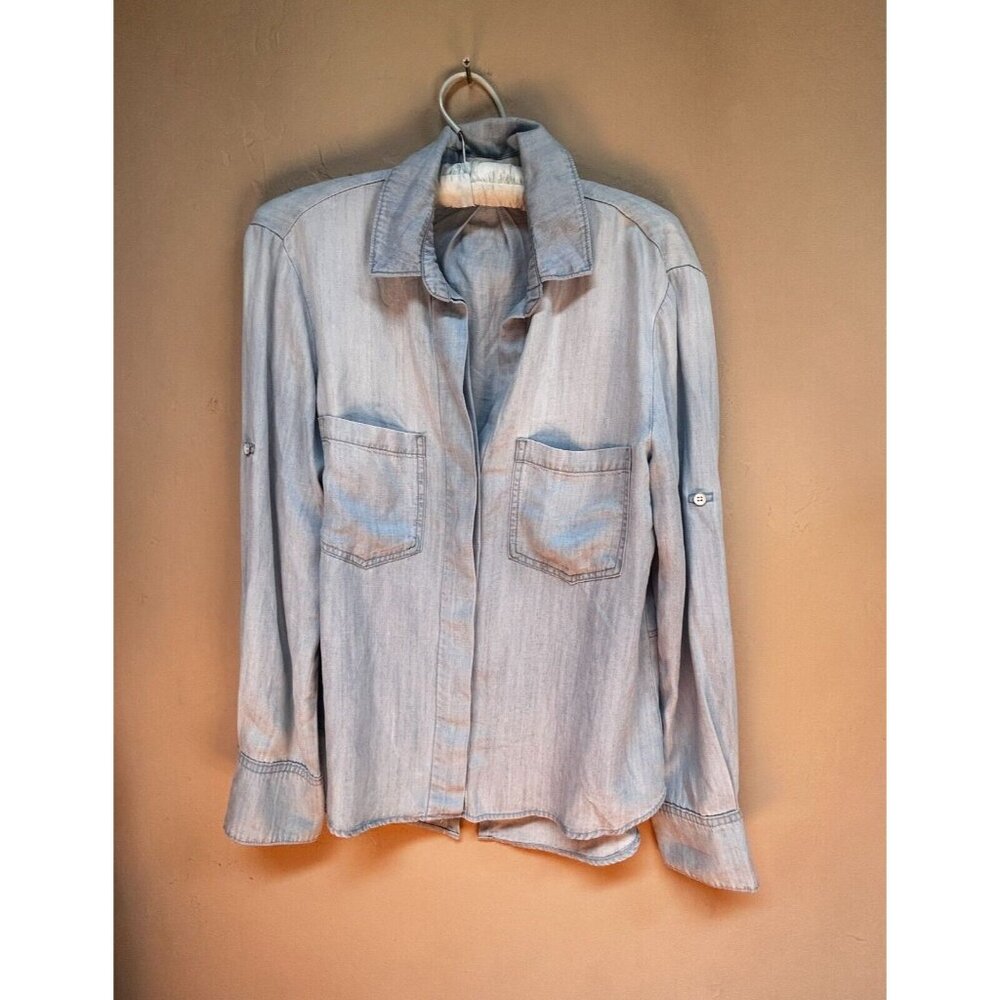 Cloth & Stone Women's Button Down Shirt XS Tencel Chambray Top Light Wash Blue